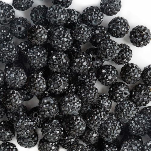 10mm Clay Rhinestone Beads for Bracelets, 100 Pcs Sparkle Crystal Beads for Jewelry Making, Glitter Round Shamballa Disco Ball Design for DIY Crafts Necklace Earrings Decoration (Black) - color: Black