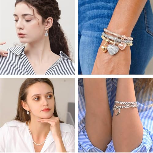 stino 100 Gram Metal Charms for Jewelry Making, Silver & Gold Plated, Bulk Pack for Bracelets, Necklaces, Crafts - color: Heart A Silver