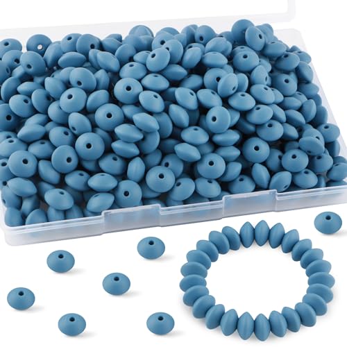 Sunrony 200Pcs Silicone Lentil Beads for Keychain Making, Bulk 12mm Silicone Abacus Spacer Beads for Necklace Bracelet Making Pens(Powder Blue) - color: G-Powder blue