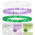 2/3-Pieces 4mm 6mm 8mm Natural Crystal Gemstone – Handmade Reiki Energy Healing Stretch Bracelets Jewelry for Yoga, Meditation, Unisex - color: 3 Pieces (Amethyst&GreenJade&WhiteJade), size: 6mm