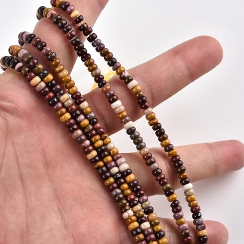 160pcs 4x2mm Natural Mookaite Jasper Disk Rondelle Spacer Stone Semi Precious Gemstone Loose Beads for Jewelry Making 15 Inch - color: Mookaite Jasper