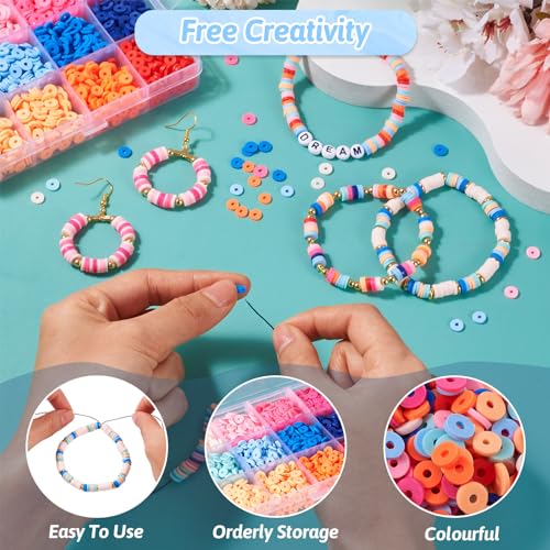 Beadthoven 2820pcs/Box Clay Beads Kit 6mm Vinyl Flat Heshi Bracelet Making Beads Gradient Color Handmade Polymer Clay Preppy Beads for Friendship Bracelet Necklace Jewelry Making DIY Craft Supplies - color: Gradient Color