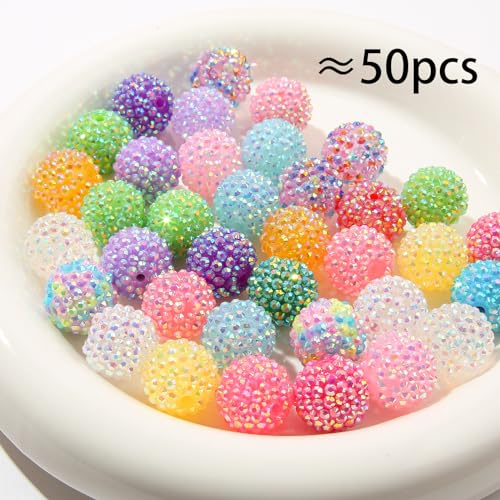 20mm Rhinestone Beads Round Disco Ball Beads Spring Color Chunk Bubblegum Beads for Jewelry Making DIY Craft Supplies(Style-5) - color: style-5