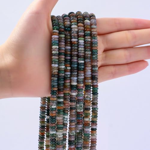 Natural Indian Agate Disk Stone Spacer Beads 6x2mm 38cm/str Flat Rondelle Loose Semi Gemstone Caps for Making Bracelets Necklace - color: Indian Agate