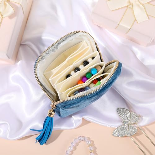 Xinjoduz Travel Jewelry Case Organizer 4.7 Inch Polyester Zipper Pouch Soft Jewelry Bag for Rings Earrings Necklaces Lightweight Portable Light Blue (Light Blue)