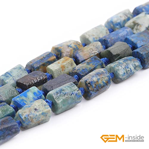 GEM-Inside 35Pcs 8x12mm Natural Blue Lapis Lazuli Chrysocolla Stone Gemstone Faceted Freeform Tube Column Chakra Beads for Jewelry Making Full 15" Strand Power Energy - color: Blue Lapis Lazuli