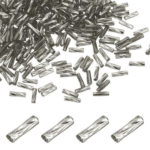 uxcell 1500Pcs Glass Bugle Seed Beads, 6x2mm Mini Long Tube Seed Beads Tube Loose Glass Seed Spacer Bead for DIY Earring Bracelets Necklace Jewelry Making Embroidery, Iron Grey - color: Iron Grey