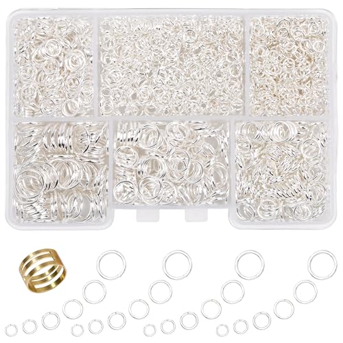 1400 Pcs Silver Jump Rings for Jewelry Making 6 Sizes with Open/Close Tools Stainless Steel Jump Rings for Necklace Bracelet Repair Keychains Jewelry Making Supplies(Silver) - color: Silver