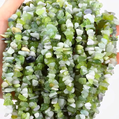 200pcs Natural Chip Stone Beads Gemstone Healing Crystal Loose Rock Bead Irregular Glass Seed Charm Beads Drilled DIY for Jewelry Bracelet Necklace Earrings Making Crafting Supplies (Green Jade 5-8mm) - color: Green Jade