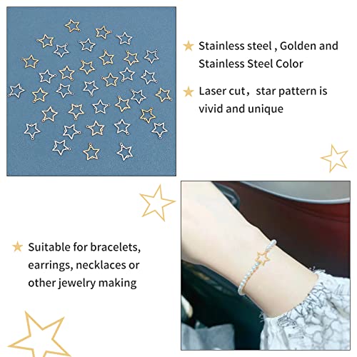 UNICRAFTALE 36pcs Star Links Charm Stainless Steel Links Charms 2 Colors Connectors Double Loops Metal Charm Jewelry Making Earring Bracelet Necklace