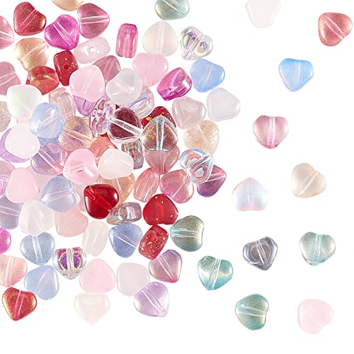 UR URLIFEHALL 100 Pcs Transparent Spray Painted Glass Beads Mixed Style Heart Spacer Beads for Jewelry Making DIY Crafts Accessories - color: 100pcs-6x6x4mm-mixed color heart glass beads