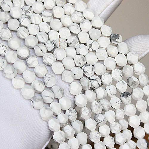 MJDCB Best Sellers Natural Stone Beads Faceted Polygon White Howlite Crystal Energy Stone Healing Power for Jewelry Making(8mm) - color: White Howlite