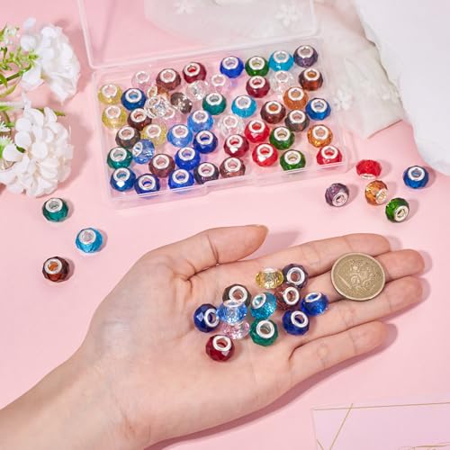 68 pcs 14mm Glass European Beads Large Hole Glass Beads Colorful Faceted Rondelle Loose Spacer Beads for DIY Craft Bracelet Necklace Earring Hole: 5mm - color: Blue Colorful