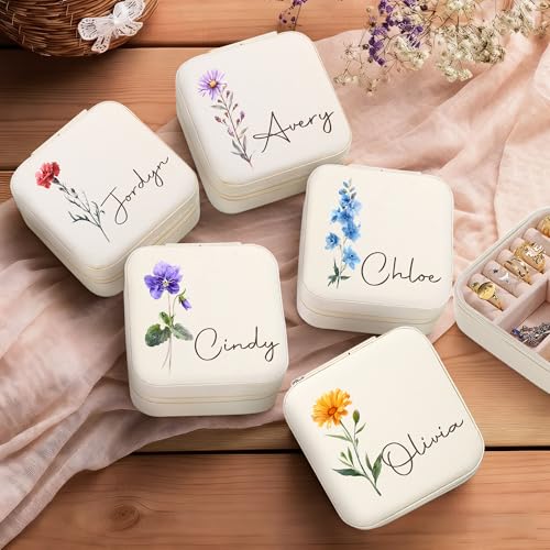 Ajiangwu Mothers Day Gifts for Mom,Personalized Travel Jewelry Case with Custom Name,Small Jewelry Organizer for Rings, Necklaces, Bracelets, Earring,Bridesmaid Proposal Gifts Ideas - color: Design 2