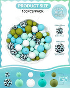 100PCS FIVEIZERO Silicone Beads for Keychain Making, 9mm & 15mm Cyan Blue White Mixed 5 Colors Silicone Focal Beads for Bracelets, Beadable Pens and DIY Crafts - color: Cyan blue White
