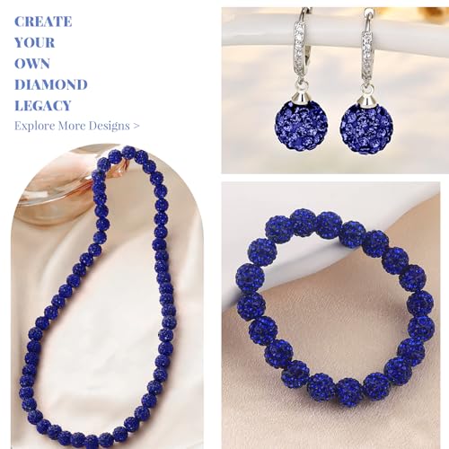 100Pcs 10mm Dark Blue Rhinestone Beads for Jewelry Making, Shiny Round Disco Ball Sparkly Crystal Clay Beads Bulk with 10-Grid Storage Box for DIY Baseball Necklaces Shamballa Bracelets - color: Deep Blue
