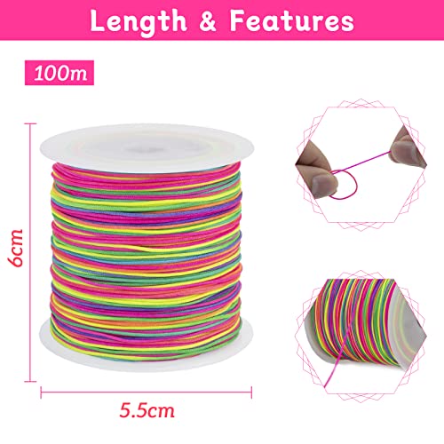 0.8mm Nylon Cord 328 Feet Satin Rattail Cord Nylon String for Bracelets Making, Jewelry String Macrame Cord Bracelet Thread for Necklace Chinese Knotting Beading Jewelry (Fluorescent Yellow) - color: Fluorescent Yellow, size: 0.8mm