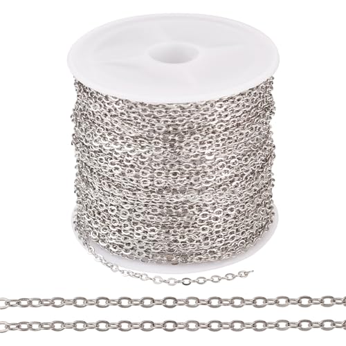 Cheriswelry 32.81Feet/10m Platinum Curb Link Chain Twisted Texture Chain Brass Coated Iron Chain 2.5x2x0.3mm for Necklace Bracelet Anklet Choker Jewelry Making Decoration - color: Platinum