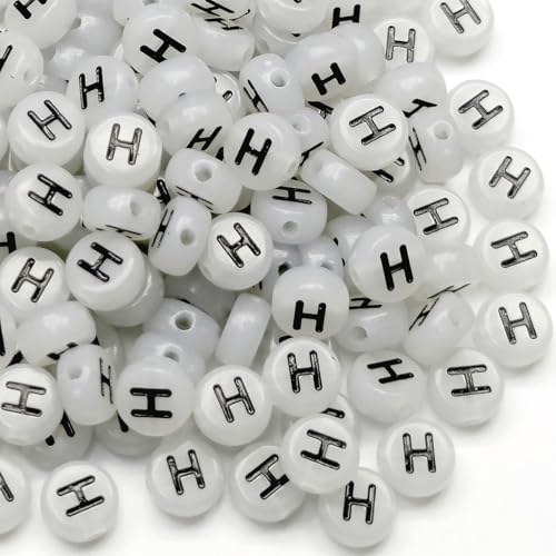 200PCS Letter Beads Glow in The Dark 4x7mm Acrylic Alphabet Letter H Beads for Jewelry Making Bracelet - color: H-200PCS
