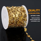 KYUNHOO 13FT/4M Gold Plated Jewelry Chains for Crafts Making Textured Butterfly Chain Link Satellite Bead Stainless Steel Necklace Bulk Jewelry - color: Butterfly Gold