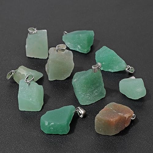 10pcs Irregular Raw Natural Green Aventurine Rock Stone Pendant Healing Crystal Chakra Gemstone Charm for Jewelry Making DIY Necklace Earrings Accessories Reiki - color: Green Aventurine