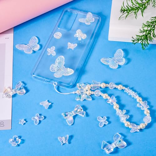 Cheriswelry DIY Bracelet Beads Pendants Kit - Mixed Transparent White Flower Butterfly Star Bowknot Loose Spacer Resin Beads - 30gs, 4-23.5mm, Clear AB Color - color: Clear AB