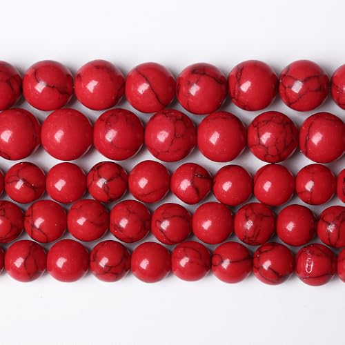 180PCS 4mm Natural Stone Beads Red Turquoise Gemstone Round Loose Beads for Jewelry Making 32" 2 Strand Crystal Energy Stone Healing Power DIY Bracelets - color: Red Turquoise Beads, size: 4mm(2 strands)