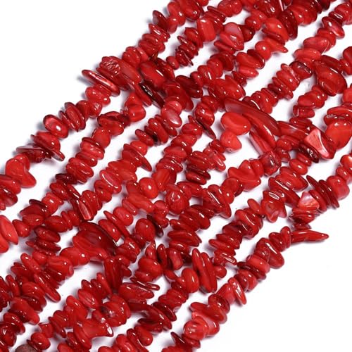 Chip Shells, 260pcs 5-8mm Irregular Beads with Holes, Red Shell & Garnet Chip Beads for Jewelry Making - color: Red