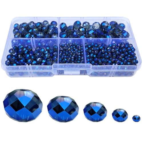 Clear Blue Rondelle Glass Beads for Jewelry Making, Faceted Briolette Crytal Spacer Beads for Bracelet Necklace Earring (2mm 4mm 6mm 8mm 10mm Mixed Sizes, 1000pcs) - color: Clear Blue