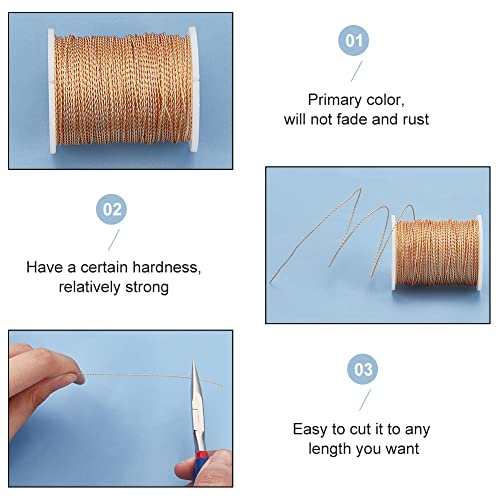 BENECREAT 22 Gauge 39 Ft Tarnish Resistant Brass Craft Wire, Gold Round Twist Jewelry Wire for Necklace Bracelet Making and Other Handmade Project