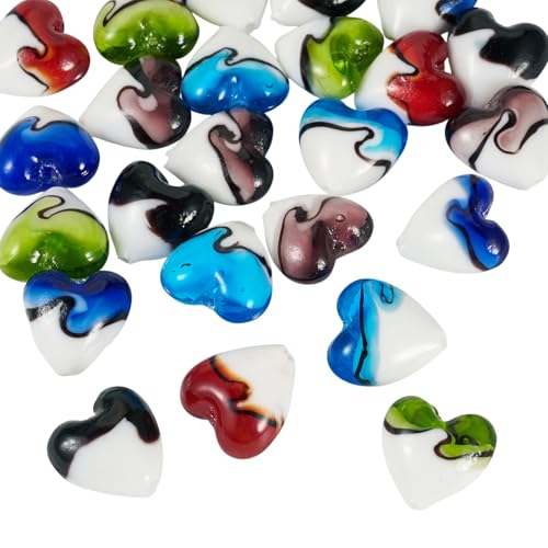 Cheriswelry 24Pcs Heart Pearlized Beads Handmade Lampwork Glass Beads Crystal Glass Heart Loose Spacer Bead 19mm for Women Earring Bracelet Necklace Jewelry Making DIY Crafts - color: 6 Color-Two Tone Heart
