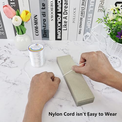 LUSTEMBER 330 Feet Satin Nylon String, 1 mm Silky Smooth Durable Nylon Cord for Jewelry Making, Bracelets, Beading, Necklaces, Macrame, Kumihimo, Rattail, and Chinese Knot Craft - size: White