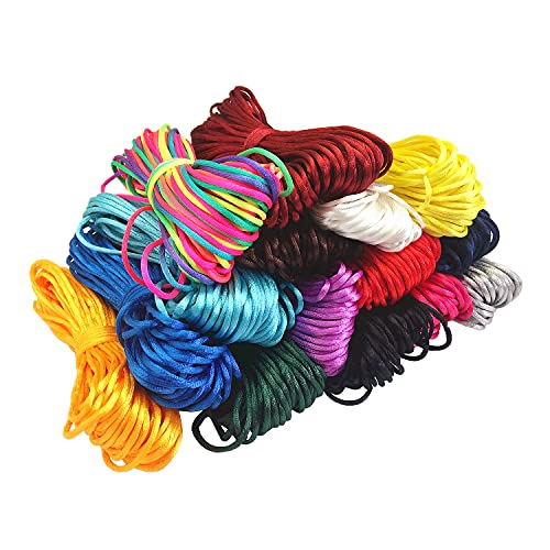 2mm Rattail String,Satin Nylon Trim Cord 16 Bundles 176 Yards Nylon Silk Cord for Jewelry Making Silk Thread Silk Bracelet String