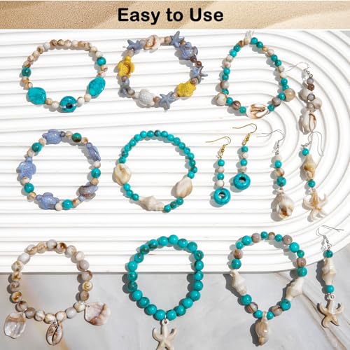 600+Pcs Ocean Beads for Bracelets Making Kit, Acrylic Boho Ocean Beach Seashell Bead Starfish Turtle Conch Charms Summer Sea Dangle Pendant for Earring Necklace Gift Anklet DIY Craft Jewelry Making - color: Beige+Sea Blue