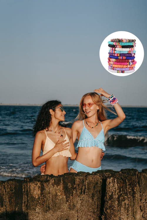 12pcs Friendship Bracelets Beaded Bracelets Heishi Bracelet Cute Bracelets Stack Vinyl Clay Disc Bead Surfer Stretch Summer Beach Bracelets For Women Preppy Bracelets - color: A