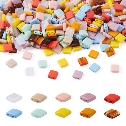 Pandahall 400pcs Acrylic Tila 2-Hole Seed Beads - Flat Square, 5x5mm Opaque Acrylic Spacer Loose Beads (10 Colors) for DIY Craft Multi-Strand Bracelet, Necklace, Earring Making - color: Mix 10 Colors, 400pcs