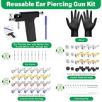 Reusable Ear Piercing Gun Kit, Professional Ear Piercing Machine with Stainless Steel Piercing Earrings Studs, Crystal Earrings for At Home Salon Earlobe Cartilage Helix Tragus Piercing Tool Set - color: Black