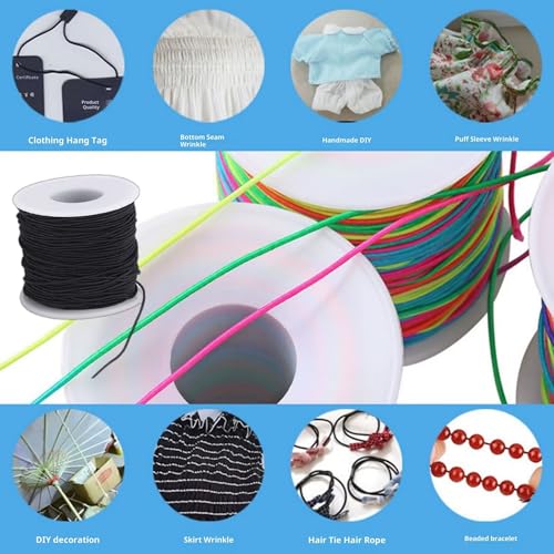Elastic Jewelry Thread, 1mm Braided Thread, Used for Making Bracelets, Necklaces, DIY Crafts, Each roll 50 Meters, 4 Rolls 200 Meters (2 Black+2 Color) - color: 2 Black+2 Colorful