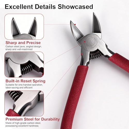 10 Pcs 6" Precision Wire Cutters Spring Loaded Flush Cutters Sharp Side Cutter Clippers Diagonal Cutting Pliers for Jewelry Making, Crafts, Electronics, Zip Ties