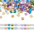 160pcs 2-Hole Glass Tila Beads 5x4.5-5.5x2-2.5mm 8 Colors Transparent Spray Painted Square Rectangle Seed Beads with Glitter for DIY Pendants Bracelets Jewelry Making, Holes: 0.5-0.8mm(Mix Color#1)