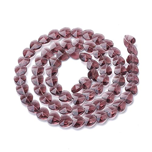 Cheriswelry 100pcs Old Rose Transparent Glass Heart Shape Faceted Crystal Beads 14mm Smooth Loose Spacer Beads for DIY Earring Bracelet Necklace Craft Jewelry Making - color: Old Rose