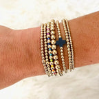 14K Gold Beaded Cross Beaded Bracelet Stack Set for Women,7PCS Bohemian Colorful Beads Ball Stretch Stackable Bracelets Trendy Holiday Birthday Gift - color: Navy Blue
