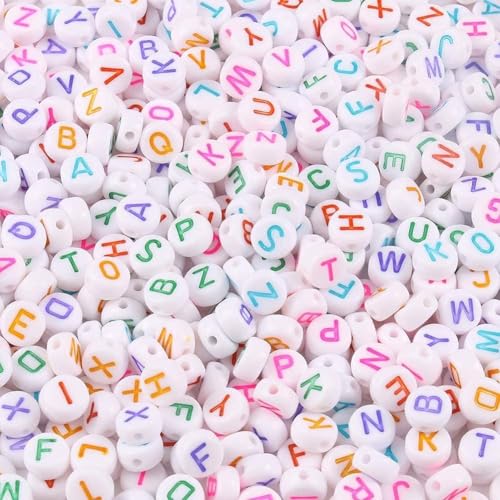 100pcs 7×4mm Black Round Acrylic Alphabet Letter Beads for Jewelry Making Bracelets Necklaces Key Chains Making(White and Colorful)