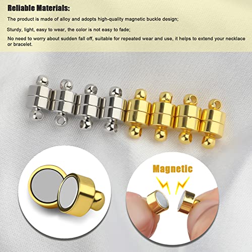 AIEX 12pcs Magnetic Bracelet Clasp, Locking Necklace Clasp with Round Buckle for Jewelry Making (Golden, Silver)