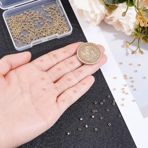 Beebeecraft 300Pcs 2.5mm Round Crimp Beads Real 14K Gold Filled Brass 1.6mm Hole Metal Rondelle Crimp Spacer Beads for Jewelry Making Necklace Bracelets Earring DIY Crafts - size: 2.5mm