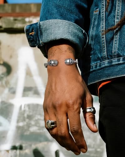 Stainless Steel Cuff Bracelet,Retro Gothic Punk Biker Cool Open Adjustable Cuff Bangle Bracelets Jewelry for Men Silver - style: Skull Bone