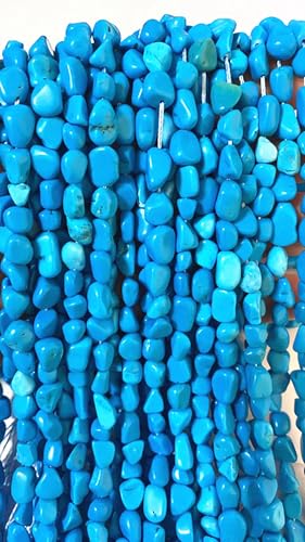 6-8mm Natural Blue Turquoise Nuggets Oval Free Tumbled Pebble Semi Precious Gemstone Loose Stone Beads Approx 15.5 inch for DIY Jewelry Making - color: Blue Turquoise