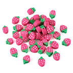 50PCS Handmade Polymer Clay Beads Hot Pink Color Strawberry Shape Loose Beads Fruit Theme Spacer Beads for DIY Bracelet Necklace Earring Charm Jewelry Making Hole 1.6mm - color: Strawberry # Hot Pink