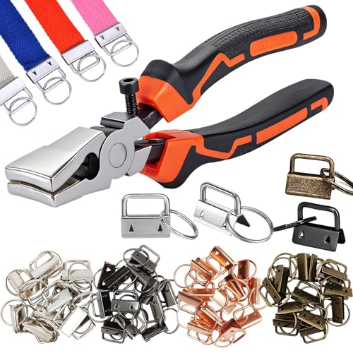 Key Fob Hardware Set with Pliers Tool, 60 Pieces 1 Inch Lanyard Hardware, 4 Colors for Keychain and Wristlet Clamp Supplies（silver, black, gold,antique bronze） - color: 60 Pcs