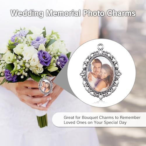 20Pcs Photo Charms Cabochon Blanks Set 10Pcs Large Oval Pendant Trays with 10 Glass Cabochons for Memorial Jewelry Making Bridal Bouquet Charms DIY - color: silver
